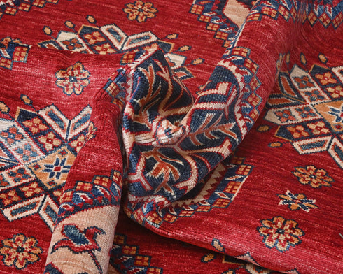 10x14 Red Kazak Afghan Hand Knotted Geometric Wool Area Rug